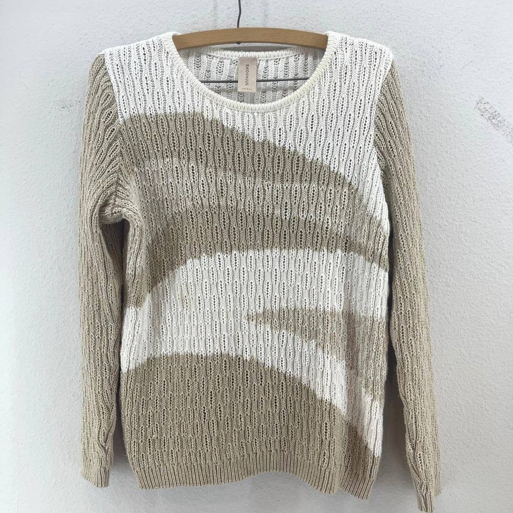 Skovhuus Pointelle Knit Crewneck Sweater Womems S Boho Coastal Scandi Girl Artsy